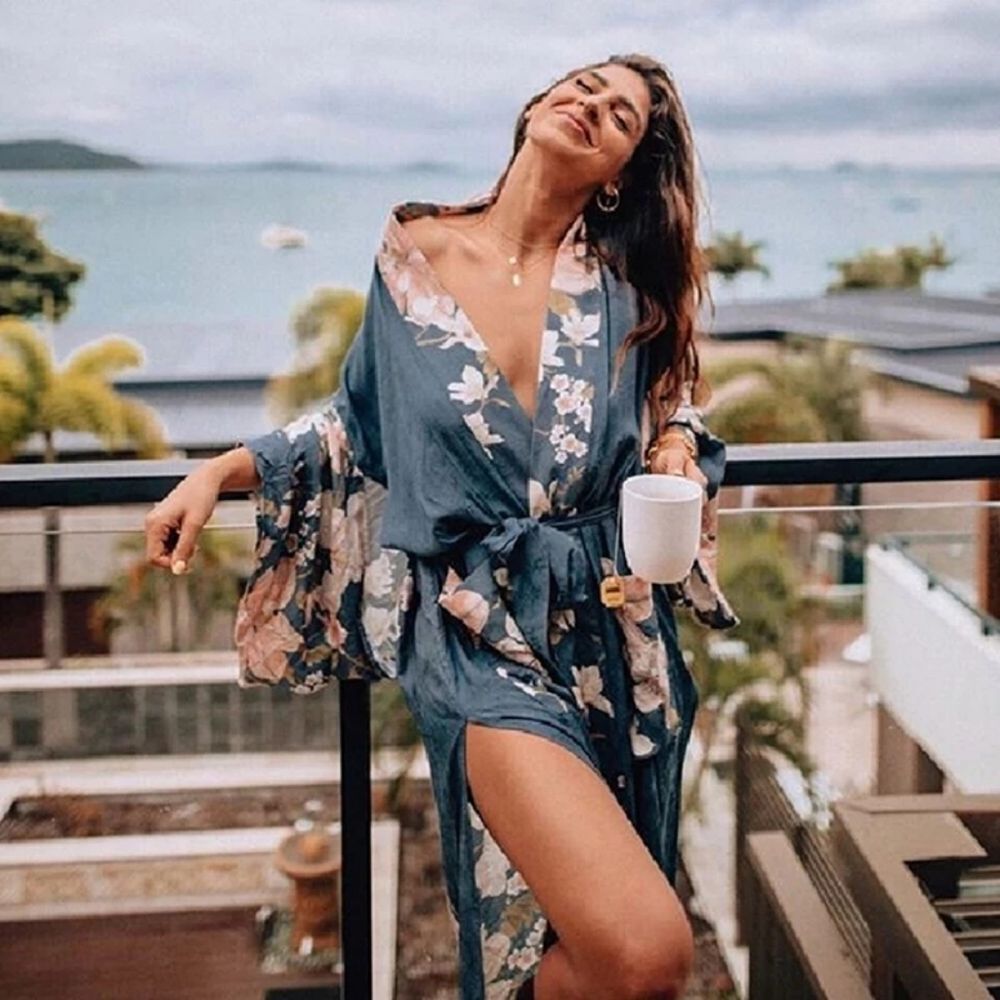 🍒NWT🍒 LIGHTWEIGHT PEACOCK PRINT BOHO KIMONO - Picture 2 of 14